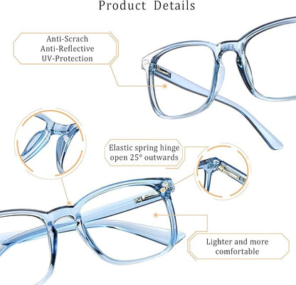 LifeArt 2 Pairs Blue Light Blocking Glasses with Spring Hinge, Anti Eyestrain, Computer Reading Glasses, Gaming Glasses, TV Glasses for Women Men, Anti UV (Champagne&Blue, +1.75 Magnification)
