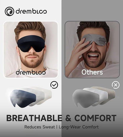 Sleep Mask with 3D Contoured Memory Foam, Zero Light Leakage Nose Bridge, Breathable Eye Cover for Side Sleepers, Travel, Office Nap & Insomnia Relief，Navy
