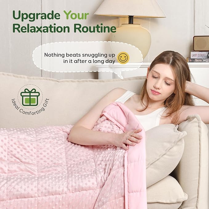 Sivio Weighted Blanket for Adult(20lbs, 60"×80", Queen Size), Breathable Soft Minky Weighted Throw Blanket Queen for All Season,Heavy Blanket with Premium Glass Beads, Pink