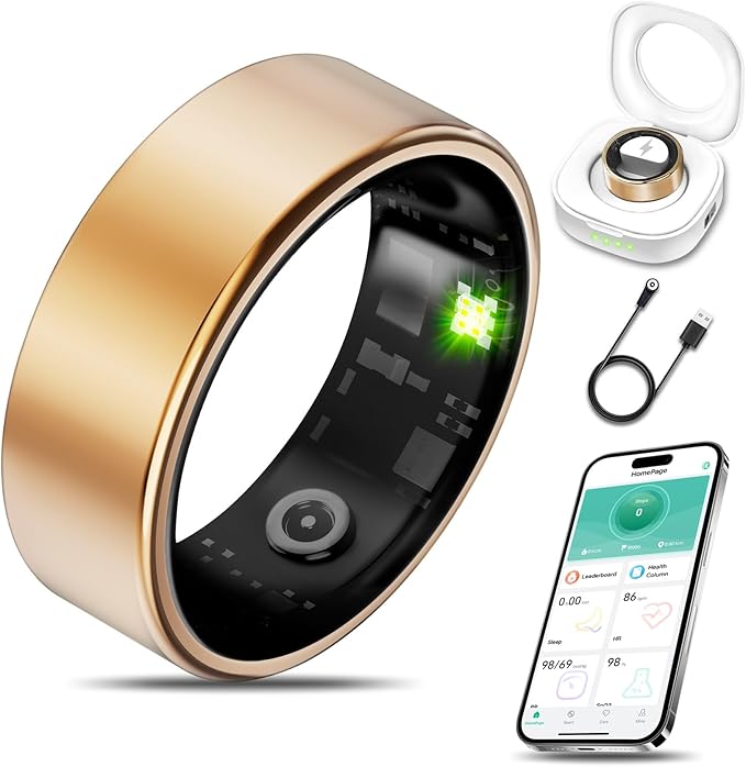 Smart Health Ring for Women Men Fitness Tracker with Heart Rate, Blood Oxygen, Blood Pressure, Sleep Monitoring, Step Counting, IP68 Waterproof for iOS and Android, No APP Fee, Rose Gold 9