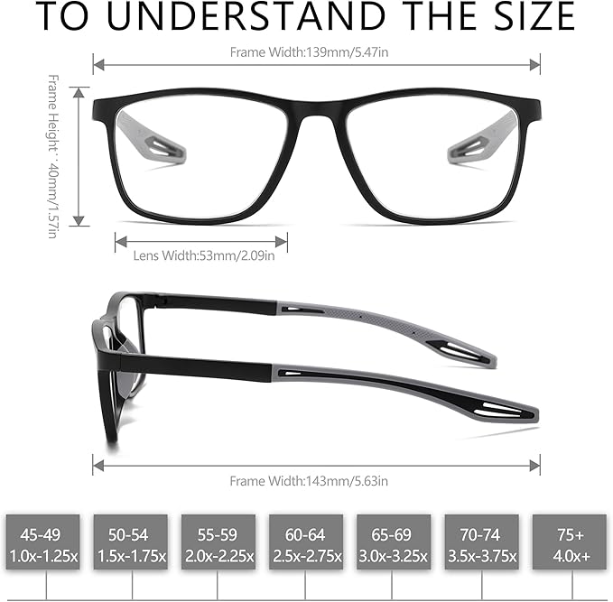 Reading Glasses for Men Sporty Design TR90 Blue Light Blocking Reader Comfortable and Flexible Lightweight +2.75