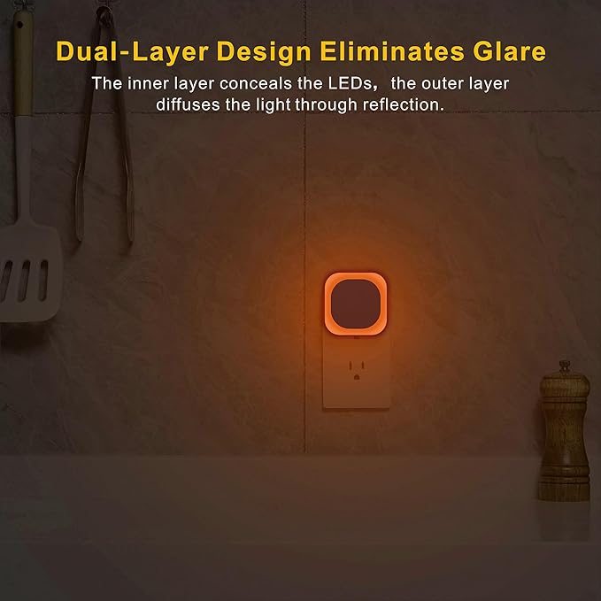 6 Pack Plug in Amber Night Light, Auto Dusk to Dawn, Soft Glow, Dimmable, Diffused Light, LED Lights for Bedroom, Kids, Bathroom, Sleep, Baby Nursery, Toddler, Hallway, Kitchen, Home Decor
