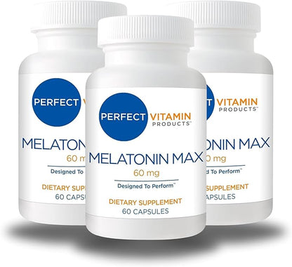 60mg Extra Strength Melatonin MAX - High Dosage Melatonin, Vegan, Non-GMO, Gluten-Free (3-Pack)