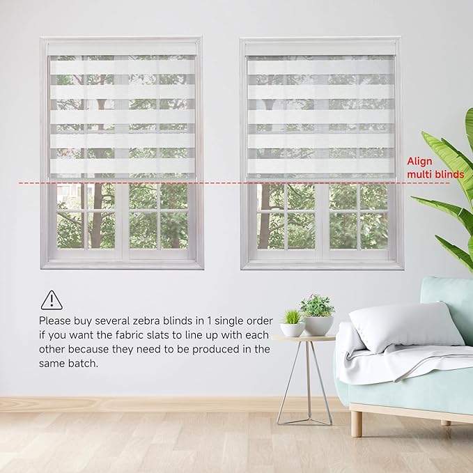 Motorized Zebra Blinds, Cordless Blackout Window Shades with Remote, Custom Dual Layer Smart Roller Shades Compatible with Alexa Google Assistant, Automatic Light Filtering Blinds,Luxury White