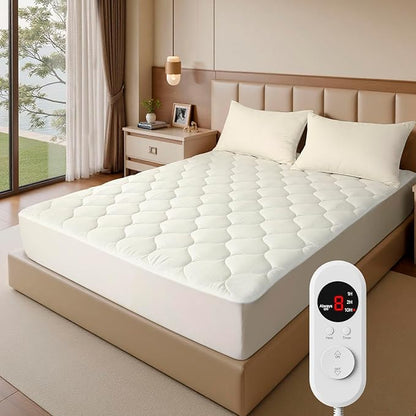 Heated Mattress Pad Twin Size - Electric Mattress Pad, Soft Blanket, Bed Warmer Heater Sheets, 8 Heating Settings,1/2/10 Hours Auto Shut Off, Overheat Protection, 39" x 75" Ellipse White