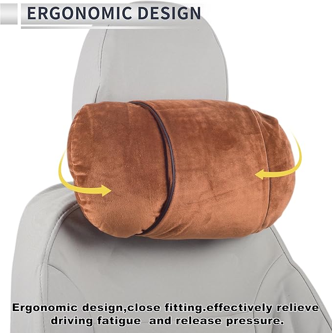 Car Headrest Pillow Ergonomic Comfortable Neck Pillow Neck Support Pillow Flannel, Memory Foam Adjustable Width Orange 2 Pcs for Driving Travel