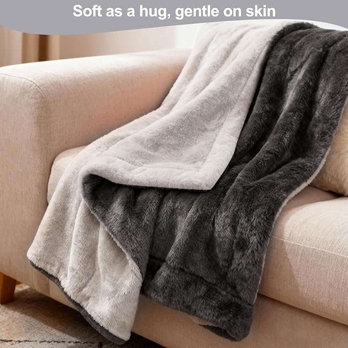 Electric Heated Blanket Throw 50''x60'' – Soft Dual-Sided Flannel, 12 Heat Settings, Smart Timer, ETL & FCC Certified, Machine Washable (Deep Gray & Light Gray, Single(50"x60"))
