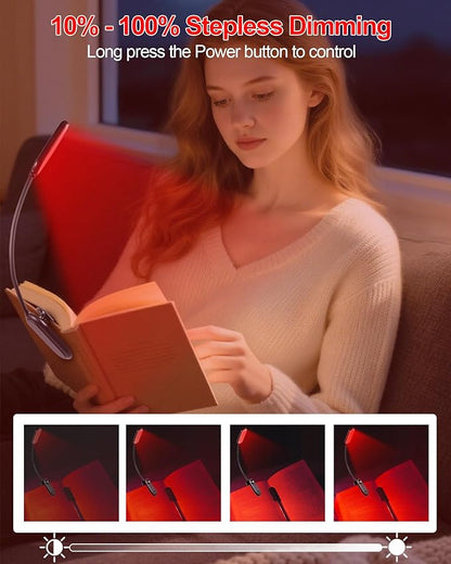 625nm Red Book Light [2 Pack] - Zero Blue Light, Rechargeable Clip On Red Reading Light Lamp for Reading at Night - Poratble Dimmable LED Book Lamp, Gift for Lovers Travel Studying Nursing