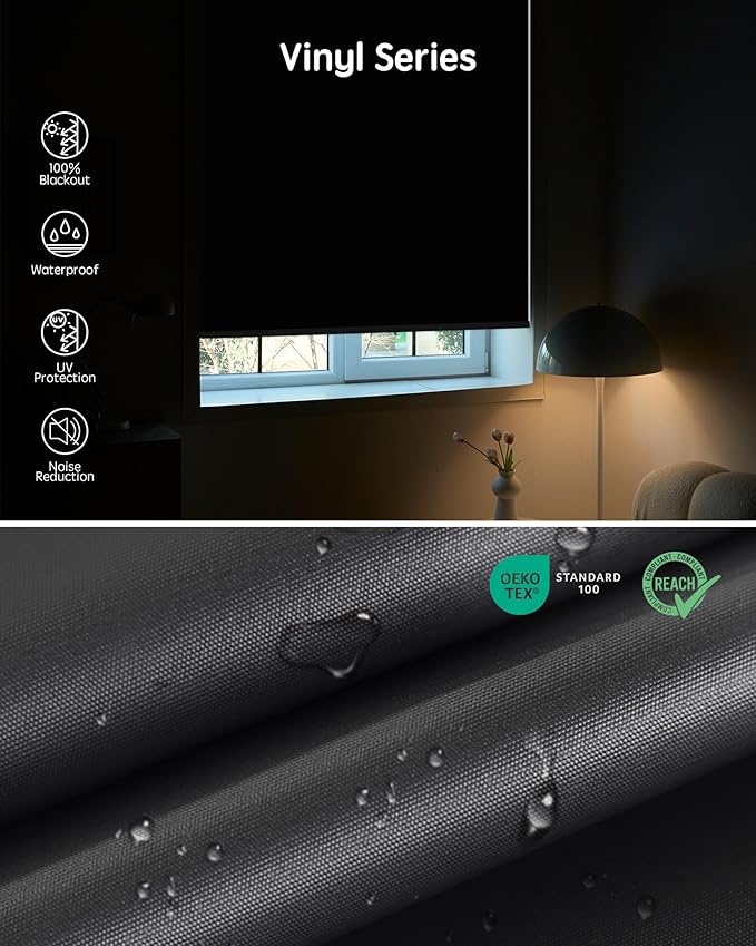 Yoolax Motorized Blinds with Remote, Waterproof Smart Blinds for Windows Blackout Automatic Shades Work with Alexa Remote Control Roller Window Shades with Valance, Custom Size (Vinyl-Dark Grey)