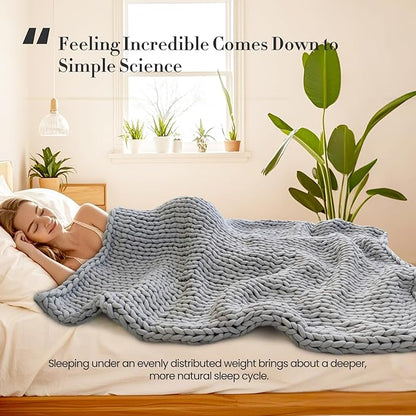 Hand-Knit Weighted Blanket for Adults, Chunky Knit Blanket, Cooling,Breathable,Sustainable,Machine Washable,Organic Cotton,Valentine's Day Gifts for Mom Women(Moonlight Lime,40"*60",8lbs)