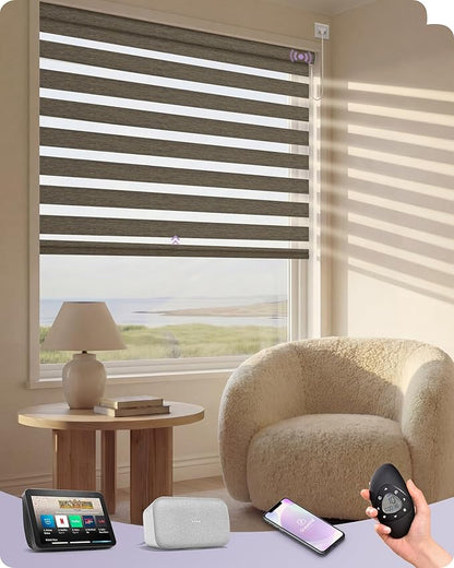 Graywind Motorized Blinds with Remote, Smart Zebra Shades for Windows, Hardwired Roller Blinds Compatible with Apple Homekit, Alexa, Google Home, Custom Size, Wool-Like Black Gold