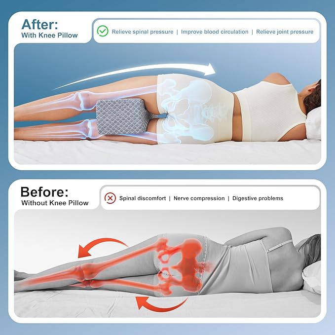 Knee Pillow for Side Sleepers,Leg Pillow for Sciatica,Back,HIPS,Knees,Joints Pain Relief,Pillows for Between Legs While Sleeping Spine Alignment Support & Relieves Pressure,Non-Strap,Gray