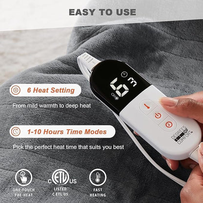 Degrees of Comfort Sherpa Plush Dual Control Electric Blanket Queen Size, Heating Blankets | Washable | Automatic Shut Off | Double Zone, 6 Heat Settings | 84" x 90" Mocha