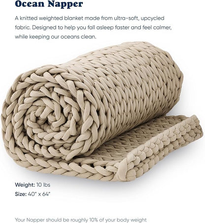 Bearaby Weighted Blanket 10 lbs (40"x64") – Driftwood – Recycled Polyester – Eco-Friendly, Heavy Throw for Adults – Soft, Breathable, Sustainable Comfort