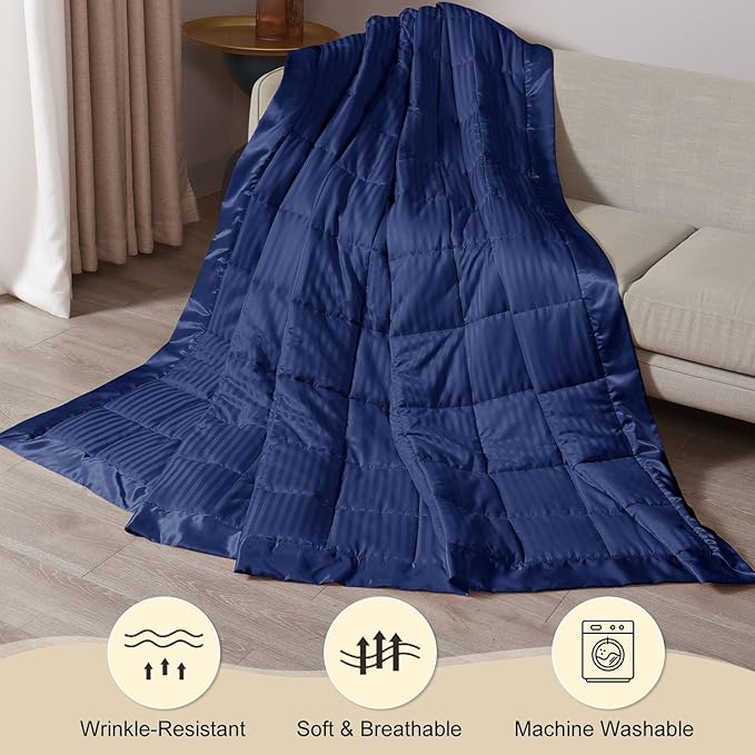 downluxe Weighted Blanket King Size, 18 lb Weighted Blanket with Glass Beads for All Season, Machine Washable Heavy Blanket (Navy, 108 X 90 Inch)
