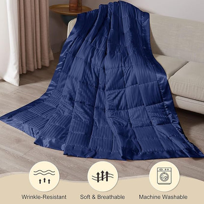 downluxe Weighted Blanket Queen Size, 15 lb Weighted Blanket with Glass Beads for All Season, Machine Washable Heavy Blanket (Navy, 90 X 90 Inch)