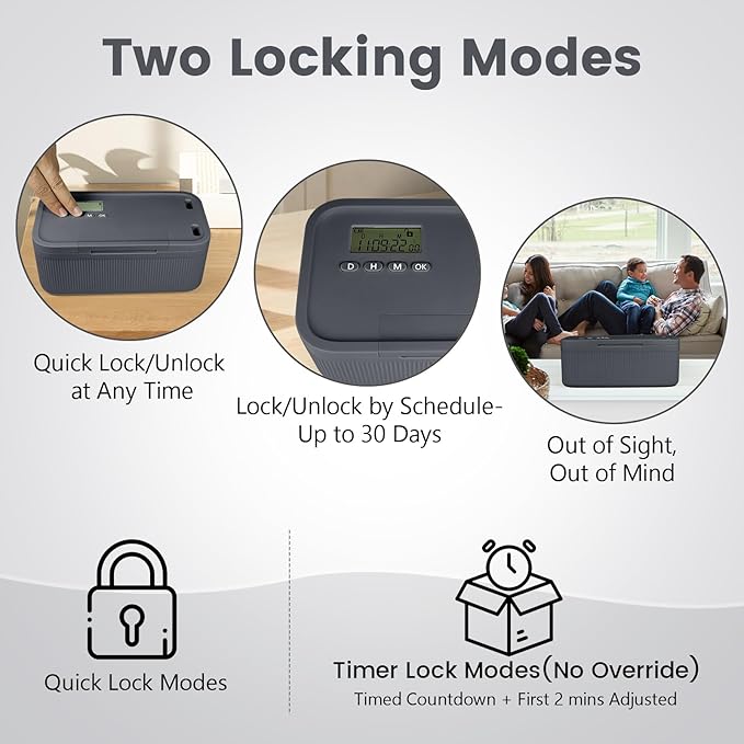 Timed Lock Box,Phone Lock Box with Timer Unplug from Phones Snacks Video Games & Cravings,2-in-1 Quick Lock or Timer Lock Mode - 30 Days Max,Productive & Focused Phone Jail Box for Safe