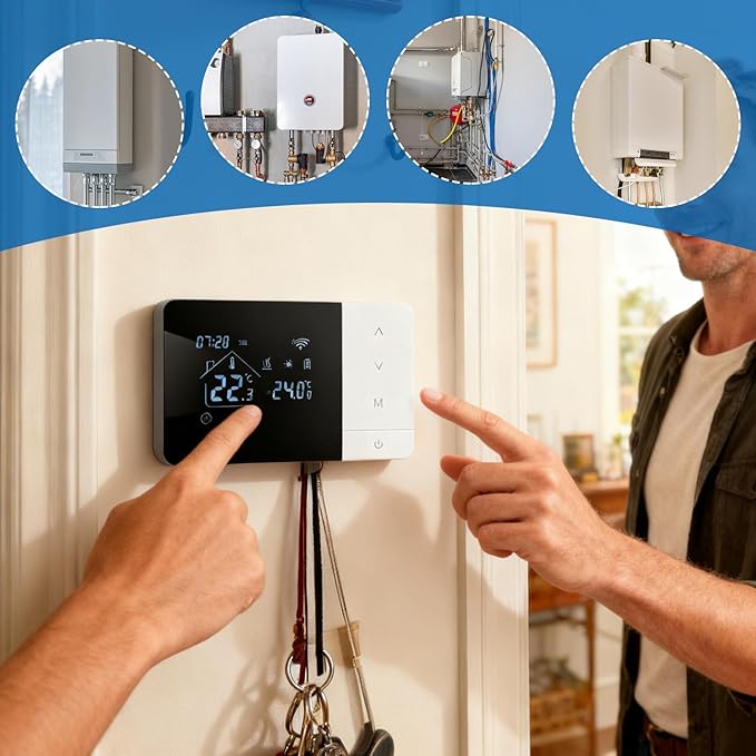 Programmable WiFi Thermostat, Smart Thermostat, Heat/Cool APP Voice Control Thermostats, for Home RV Hotel Indoor Living Room Bedroom Bathroom Garage