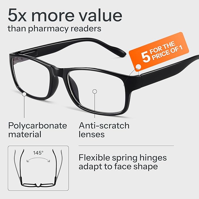 Gaoye 3.25 Professional Reading Glasses for All Day - Computer Readers with Blue Light Protection - Value Pack