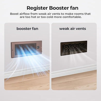 Quiet Register Booster Fan Fits 4" x 12" Register Holes, 10-Speed Smart Heating Cooling AC Vent Fan with Remote Control and Thermostat Control - Bronze