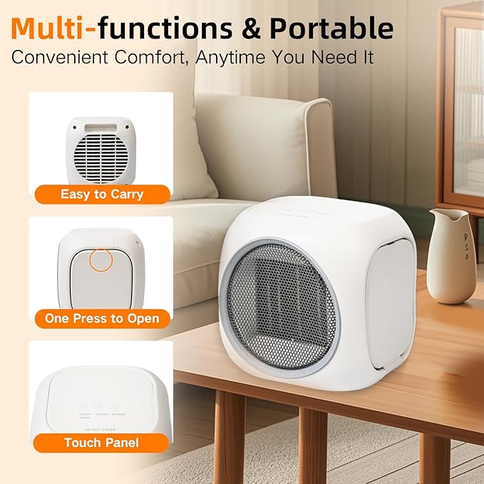 Upgraded Space Heater & Candle Warmer Plate, Space Heater for Indoor Use with Thermostat, Coffee Mug Warmer, 800W Portable Electric Heater for Bedrooms, Offices, Home