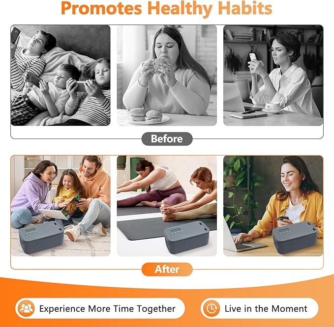 Timed Lock Box for Phone & Snacks | 2-in-1 Smart Lock with Digital Timer & Quick Access | BPA-Free Refrigerator Safe Container for Medicine,Electronics (5.5x5.5x6.3in) Gray