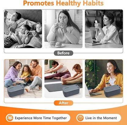 Timed Lock Box for Phone & Snacks | 2-in-1 Smart Lock with Digital Timer & Quick Access | BPA-Free Refrigerator Safe Container for Medicine,Electronics (5.5x5.5x6.3in) Gray