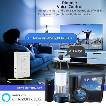 Nexete Smart Dimmer Plug Outlet Switch with Remote, Lamp Dimmer Outlet Switch Plug Adapter for Dimmable LED Light Bulbs Lamps String Lights Voice Control,Work with Alexa ( Plug in Dimmer with Remote )