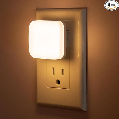 LED Night Lights Plug into Wall, 4 Pack Nightlights With Light Sensor Dusk to Dawn, 0.3W Square Plug in Night Light for Kids, 3000K Warm White Night Light for Bathroom Bedroom Kitchen, Night Lights