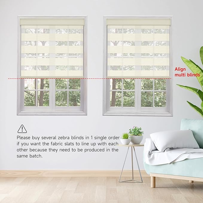 Motorized Zebra Blinds, Cordless Blackout Window Shades with Remote, Custom Dual Layer Smart Roller Shades Compatible with Alexa Google Assistant, Automatic Light Filtering Blinds,Luxury Beige