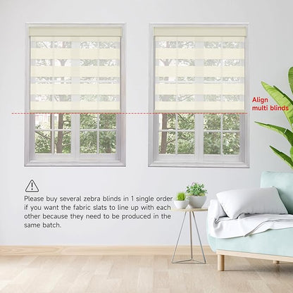 Motorized Zebra Blinds, Cordless Blackout Window Shades with Remote, Custom Dual Layer Smart Roller Shades Compatible with Alexa Google Assistant, Automatic Light Filtering Blinds,Luxury Beige