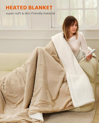 Electric Heated Blanket Full Size, Faux Fur Heat Blanket, Super Soft Cozy Heating Blanket with 9 Heating Levels & 1-9 Hours Auto Off, Fast Heat & Overheat Protection, 72" x 84", Beige