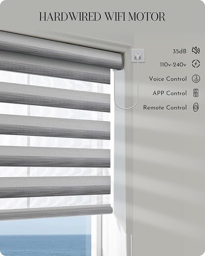 Graywind Motorized Blinds with Remote, Smart Zebra Shades for Windows, Hardwired Roller Blinds Compatible with Apple Homekit, Alexa, Google Home, Custom Size, Gradient Grey Silver
