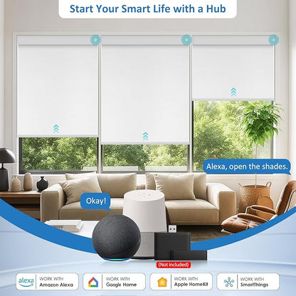 Smart Motorized Blinds with Remote, Cordless No-Drill Automatic Roller Shades, Blackout Electric Blind for Windows, White, 27.5 x 72