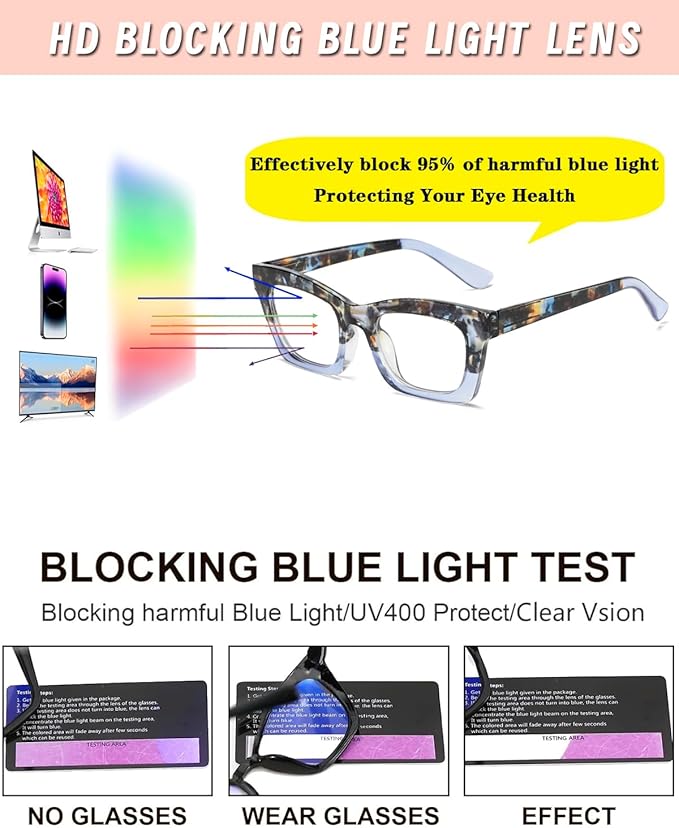 Hubeye Oprah Style Reading Glasses for Women Men Blue Light Blocking Computer Square Readers with Spring Hinge