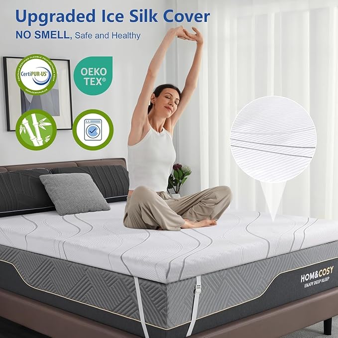 Firm Mattress Topper 4 Inch King Size with Ice Silk Cover, Premium Cool Gel+ Bamboo High Density Memory Foam Mattress Topper, CertiPUR-US Egg Crate Bed Topper for Pain Relief,80"x76"