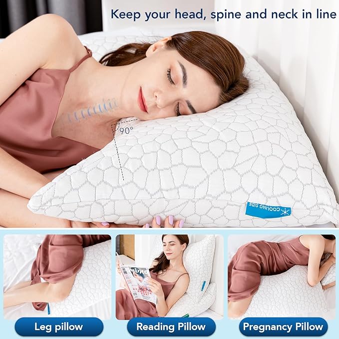 Cooling Pillow King Size 1 Pack, Adjustable Bed Pillows for Sleeping, Luxury Shredded Memory Foam Side Sleeper Pillow for Adults, King Size Firm Pillows for Side, Back Sleepers Neck Shoulder Pain