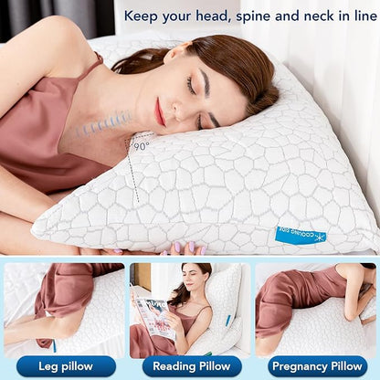 Cooling Pillow King Size 1 Pack, Adjustable Bed Pillows for Sleeping, Luxury Shredded Memory Foam Side Sleeper Pillow for Adults, King Size Firm Pillows for Side, Back Sleepers Neck Shoulder Pain