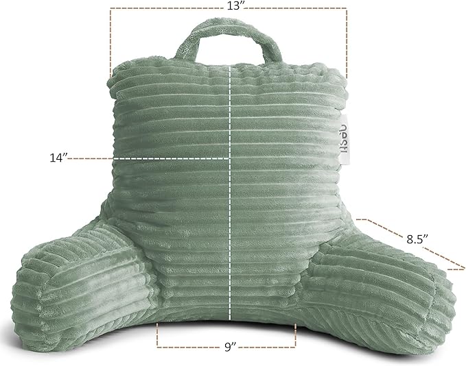 Nestl Reading Pillow for Kids & Teens with Shredded Memory Foam, Luxe Cut Plush Backrest Pillows for Reading and Gaming, For use on Couch, Bed, Floor, Adjustable Support with Washable Cover Sage Green