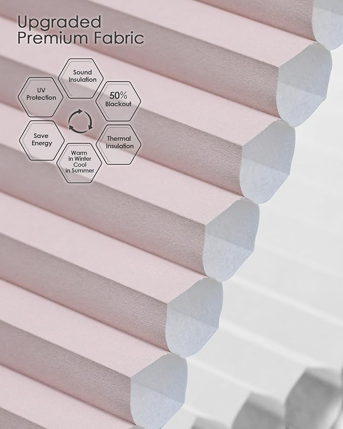 Yoolax Smart Cellular Shades, Motorized Arch Window Honeycomb Blinds Motorized Blinds with Remote Compatible with Alexa, Customized Arched Cellular Shades (Half Shading Light Pink)