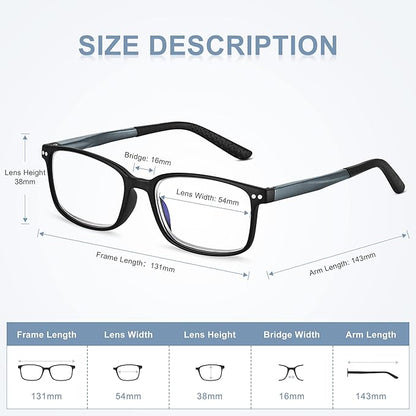 EASY READ 2 Pairs Sporty Style Reading Glasses for Men，Rectangular TR90 Blue Light Blocking Readers with Spring Hinge