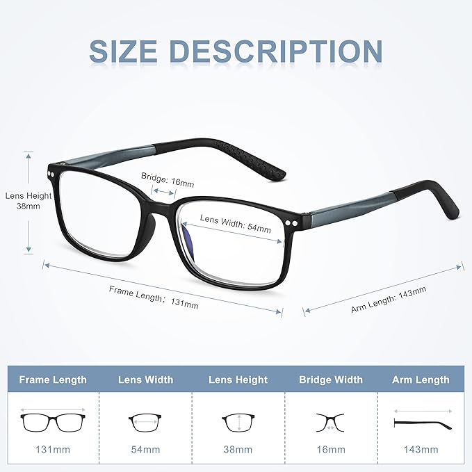 EASY READ 2 Pairs Sporty Style Reading Glasses for Men，Rectangular TR90 Blue Light Blocking Readers with Spring Hinge