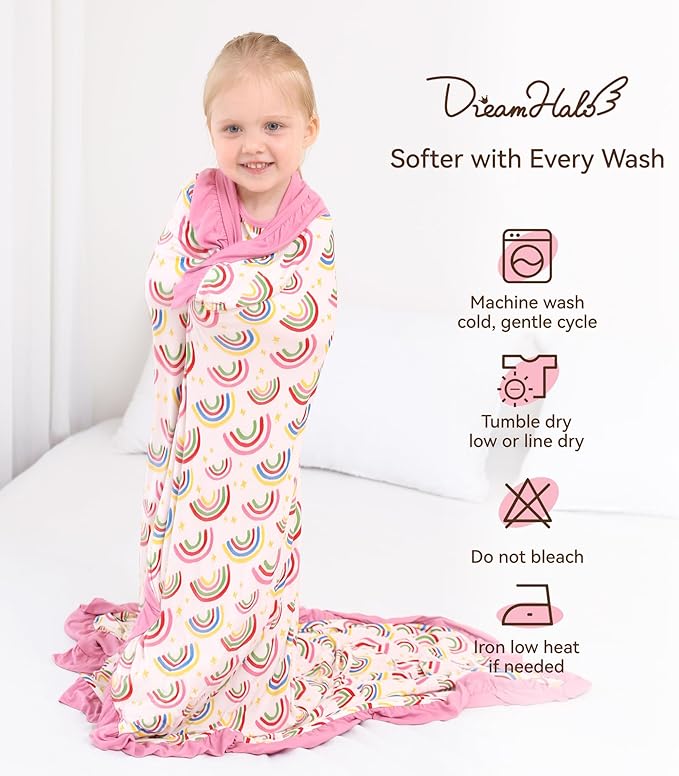 Premium Baby Blankets, Soft Viscose from Bamboo Blanket for Girls, Nursery Crib Bedding Quilt for Newborn and Toddler, Ruffle Blanket Cooling for Hot Sleepers, 50''x50'' Rainbow