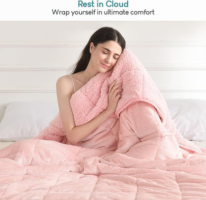 Cottonblue Sherpa Fleece Weighted Blanket 12lbs, Flannel Cozy Plush Blankets, Fuzzy Flannel Bedding Blanket Throw for Twin Full Bed, Minky Soft Blanket for Sofa Bed 48 x 72 inches, Blush Pink