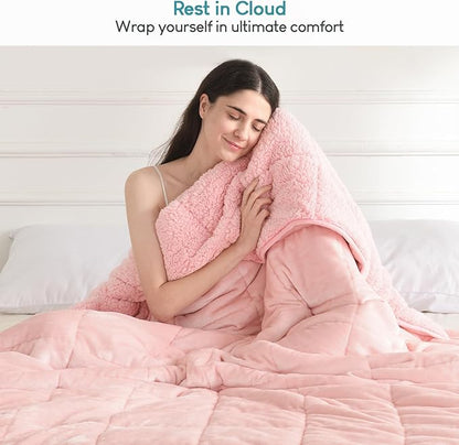 Weighted Blanket Twin 15 Pounds for Adults, Plush Blankets for Sofa Bed, Cottonblue Heavy Blanket with Ceramic Beads, Thick Fuzzy Blanket with Soft Plush Flannel for Winter Xmas, 48x72inch, Blush Pink