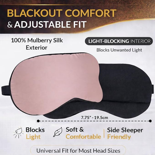 Anti Aging Silk Sleep Mask for Women, Mulberry Silk Eye Mask for Sleeping and Skin Care, Blackout Sleep Mask with Copper Ion Technology Reduces Eye Puffiness, Fine Lines and Wrinkles