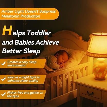 Neporal Amber Sleep Light Bulbs 1800K 8PK, 9W 60 Watt Equivalent, 99.96% Blue Blocking Soft Warm Light Bulbs A19, Amber Night Light E26 for Bedroom and Baby Nursery Light