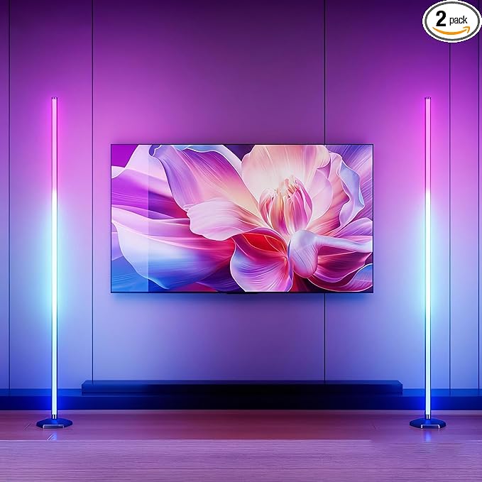 Corner Floor Lamp, 2 Pack RGB Corner Lamp with App/Remote/Button Control, Smart LED Floor Lamp with 16 Million DIY Colors & 68+ Scene, Music Sync for Living Room, Bedroom, Gaming Room