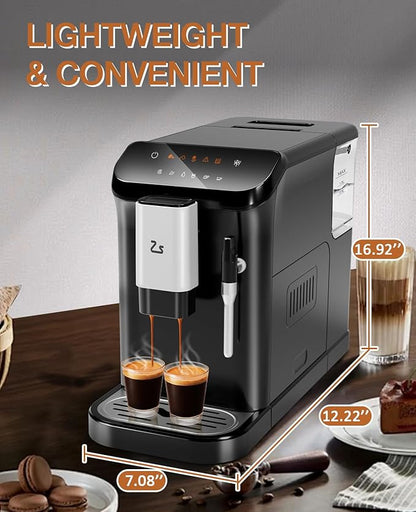 Fully Automatic Coffee Machine, 20 Bar Professional Espresso Machine with Grinder & Milk Frother, 1-15 Adjustable Grind Size Levels, 1.5L Water Tank, Cappuccino & Latte Machine for Home