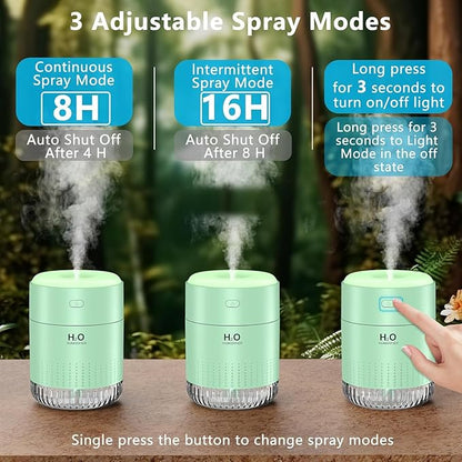SZO Portable Mini Humidifier, 500ML USB Personal Cool Mist Humidifiers for Bedroom Office Travel Desk, Whisper Quiet 20dB with 2 Mist Modes & Auto Shut-Off, Small Desktop Humidifier(Green)